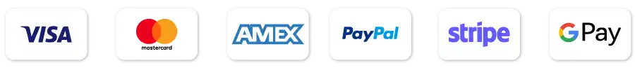 Pagamenti Accettati Visa Mastercard Amex Paypal Stripe Gpay – Orizzontale Pagamenti accettati Visa Mastercard Amex PayPal Stripe GPay